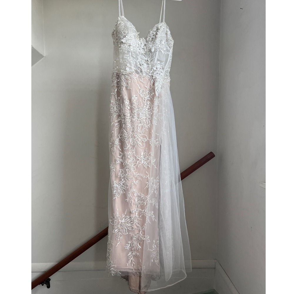 Nox Anabel Gown Size 10 White Sequin Lace Formal Evening DressSheer Bustier